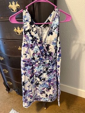 Lane Bryant White Floral Midi Wrap Dress with Purple & Blue Accents